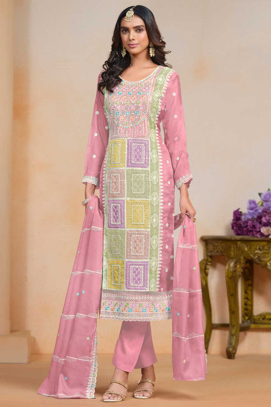 Radiant Pink Color Organza Fabric Salwar Suit