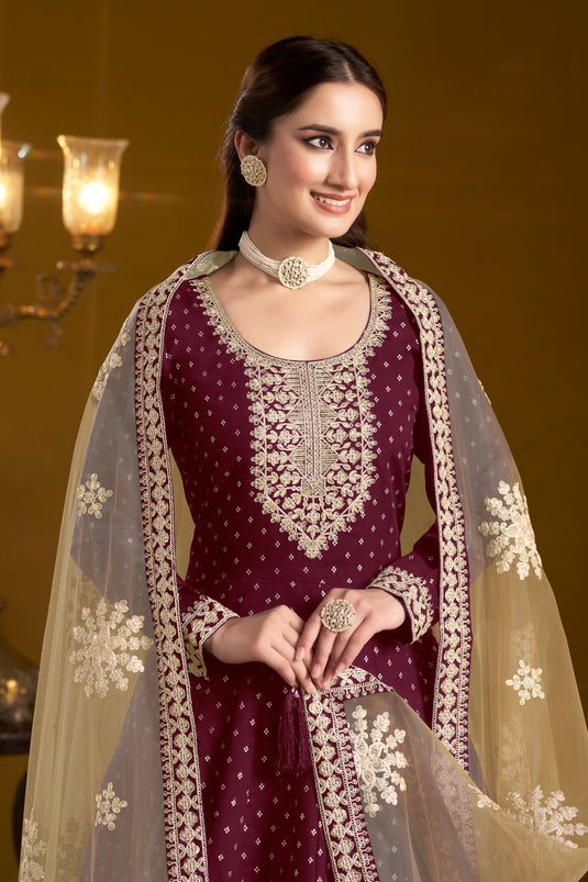 Maroon Color Anarkali Salwar Suit