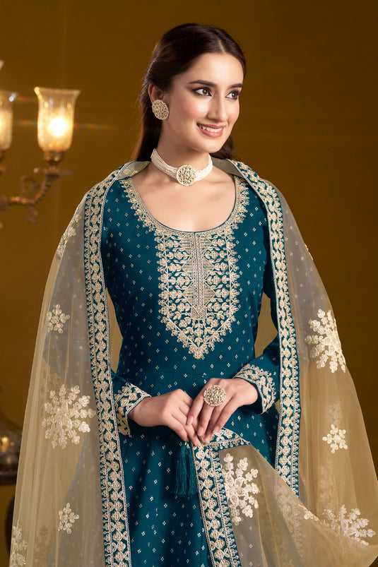 Teal Color Party Style Anarkali Salwar Suit