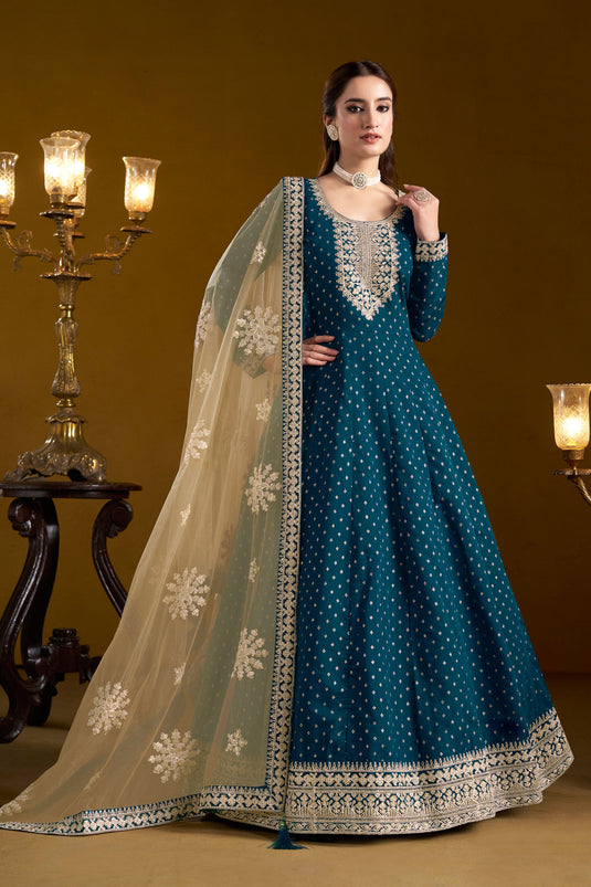 Teal Color Party Style Anarkali Salwar Suit