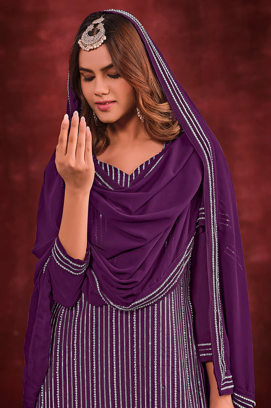 Elegant Purple Color Georgette Palazzo Suit