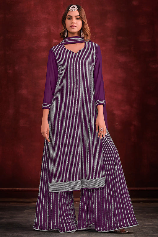 Elegant Purple Color Georgette Palazzo Suit