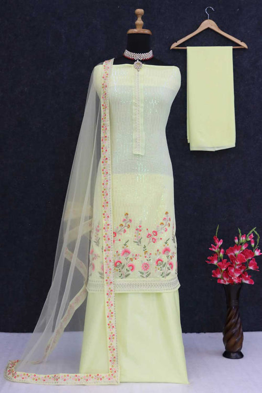 Creative Georgette Fabric Replica Palazzo Suit In Yellow Color