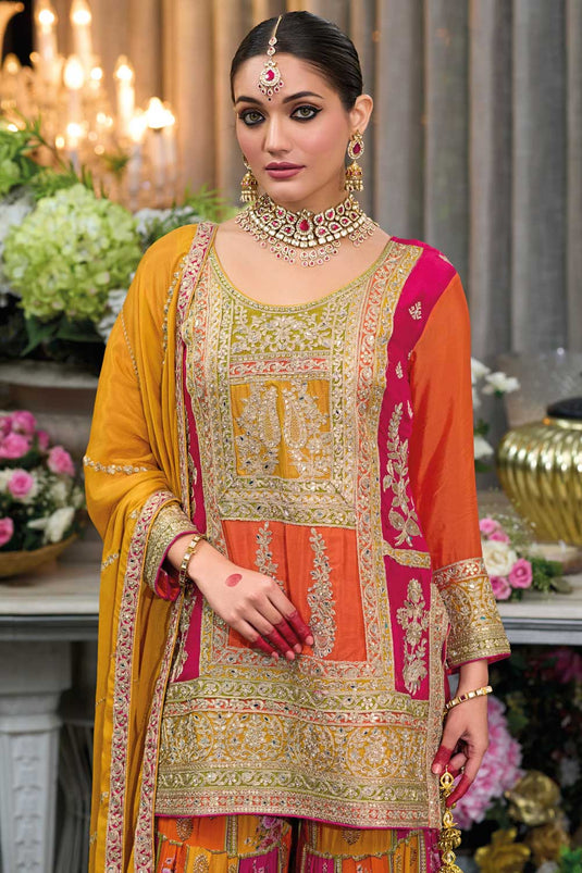 Ingenious Multi Color Chinon Fabric Readymade Sharara Suit