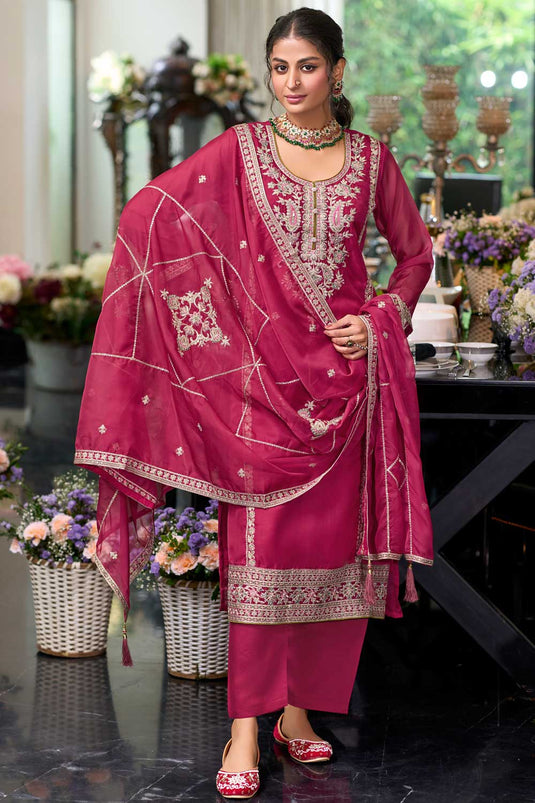 Beguiling Pink Color Chinon Fabric Readymade Salwar Suit