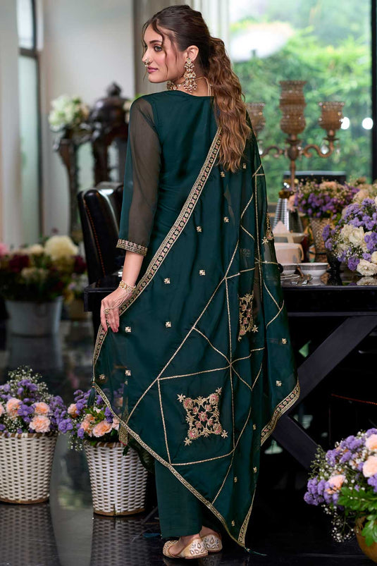 Engaging Green Color Chinon Fabric Readymade Salwar Suit