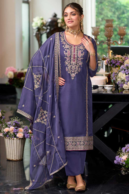 Classic Lavender Color Readymade Salwar Suit In Chinon Fabric