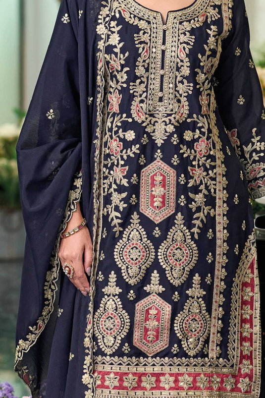 Navy Blue Color Chinon Fabric Beautiful Readymade Palazzo Suit