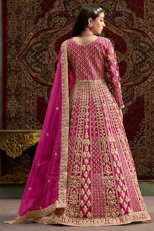 Net Fabric Sangeet Function Lovely Anarkali Suit In Magenta Color