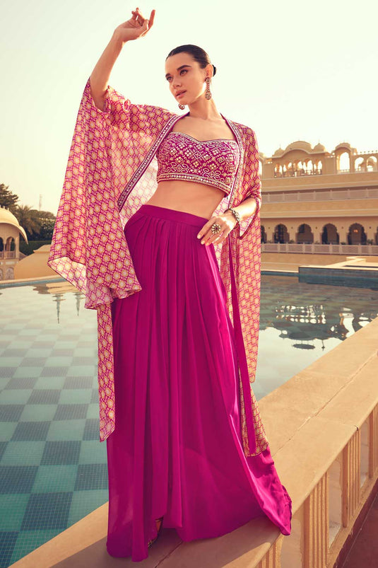 Eugeniya Belousova Chinon Fabric Readymade Rani Color Lehenga Choli With Jacket