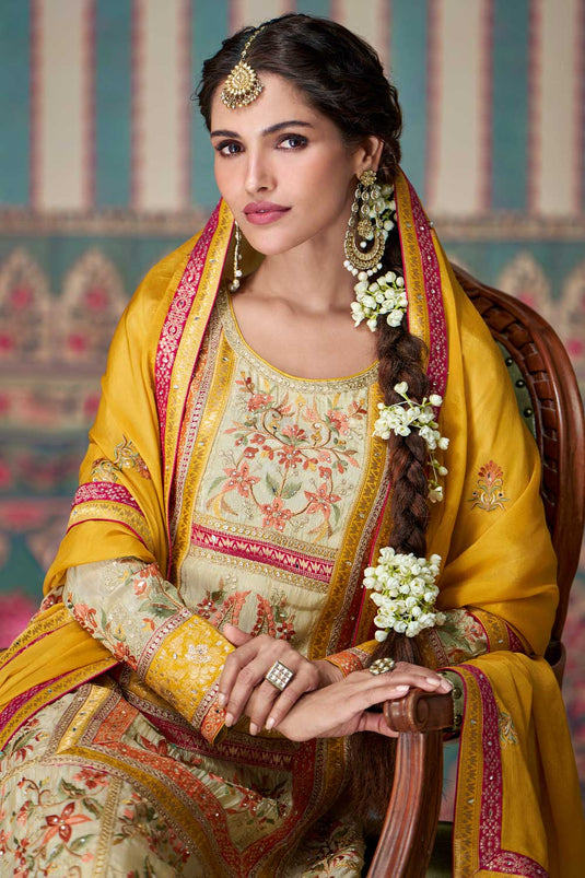 Vartika Singh Amazing Yellow Color Art Silk Fabric Palazzo Suit