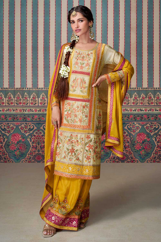 Vartika Singh Amazing Yellow Color Art Silk Fabric Palazzo Suit