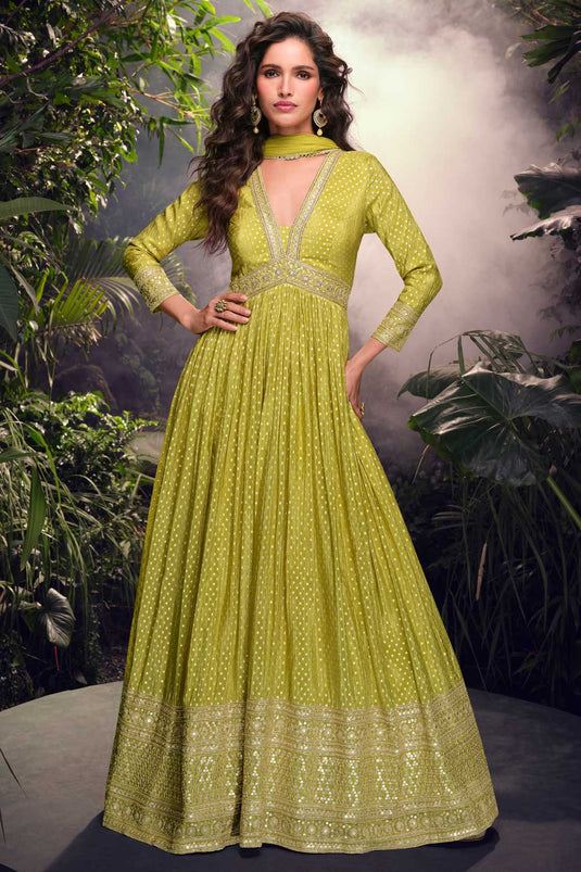 Vartika Singh Green Color Fashionable Viscose Silk Gown With Dupatta