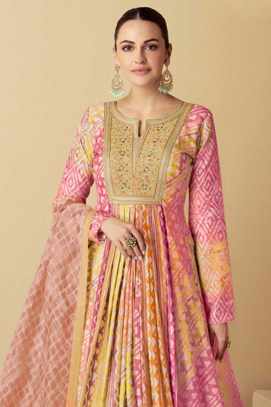 Multi Color Magnificent Anarkali Style Gown With Dupatta