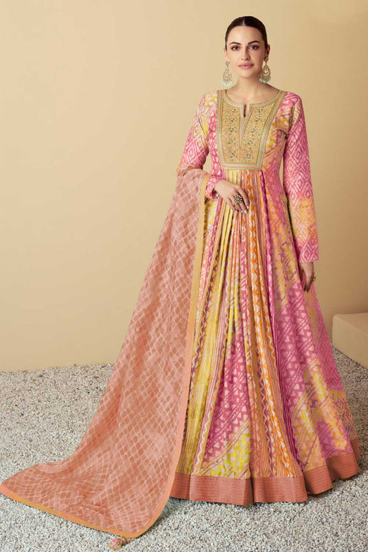 Multi Color Magnificent Anarkali Style Gown With Dupatta