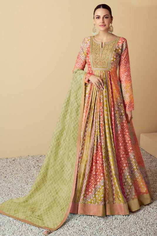 Radiant Multi Color Readymade Anarkali Style Gown With Dupatta