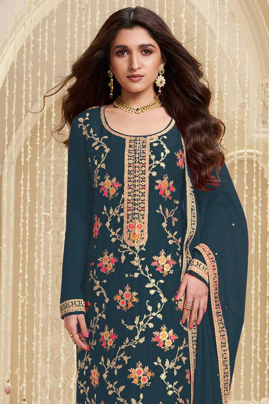 Nidhi shah Trendy Teal Color Viscose Fabric Salwar Suit