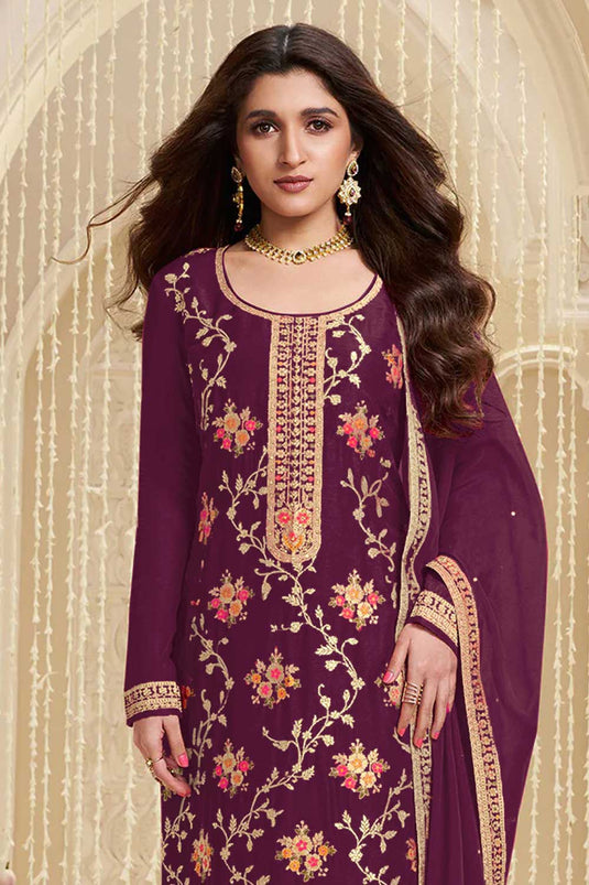 Nidhi shah Viscose Fabric Wine Color Supreme Salwar Suit