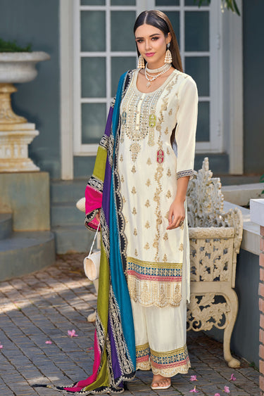 Function Wear White Color Embroidered Suit