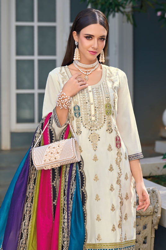 Function Wear White Color Embroidered Suit