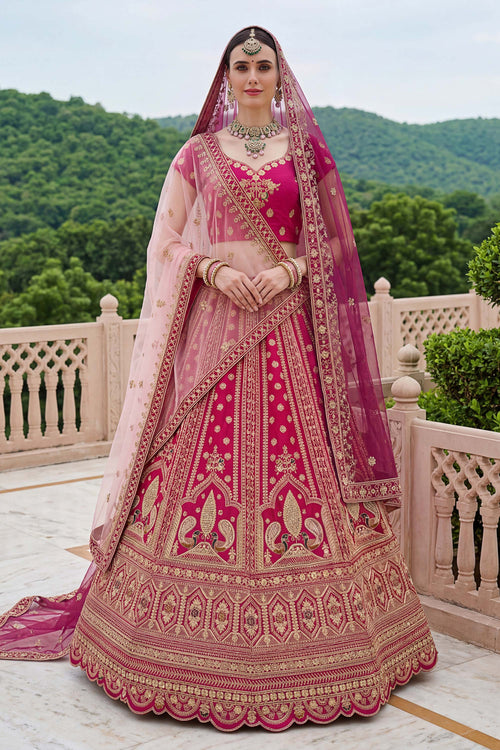 Premium Magenta Bridal Look Embroidered Silk Lehenga Choli