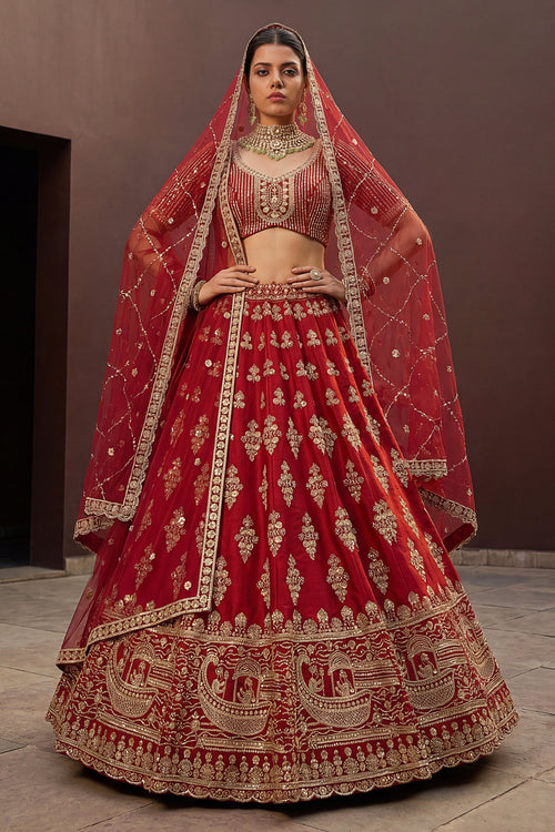 Rich Embroidered Wedding Collection Premium Red Silk Bridal Lehenga Choli