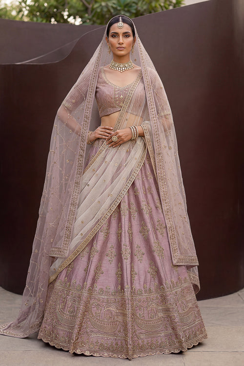 Grand Pink Wedding Special Designer Embroidered Silk Lehenga Choli