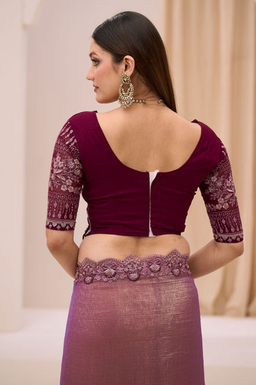 Modern Purple Tissue Georgette Saree With Designer Border Work