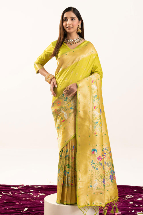 Traditional Yellow Banarasi Silk Saree With Intricate Zari Weaving Work