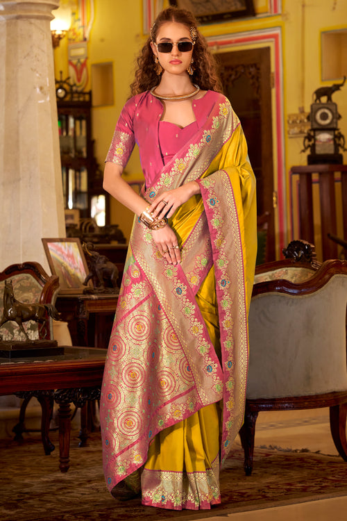 Traditional Yellow Art Silk Zari Woven Saree