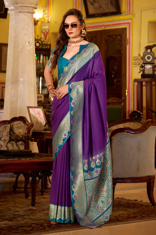 Festive Wear Purple Art Silk Zari Weaving Design Saree