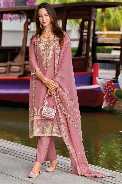 Amazing Pink Color Organza Fabric Readymade Salwar Suit