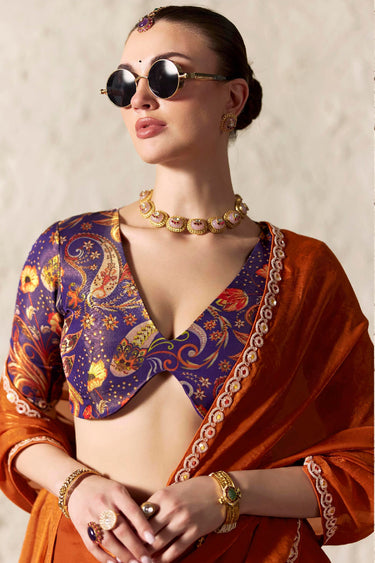 Rich Rust Border Work Tissue Silk Saree