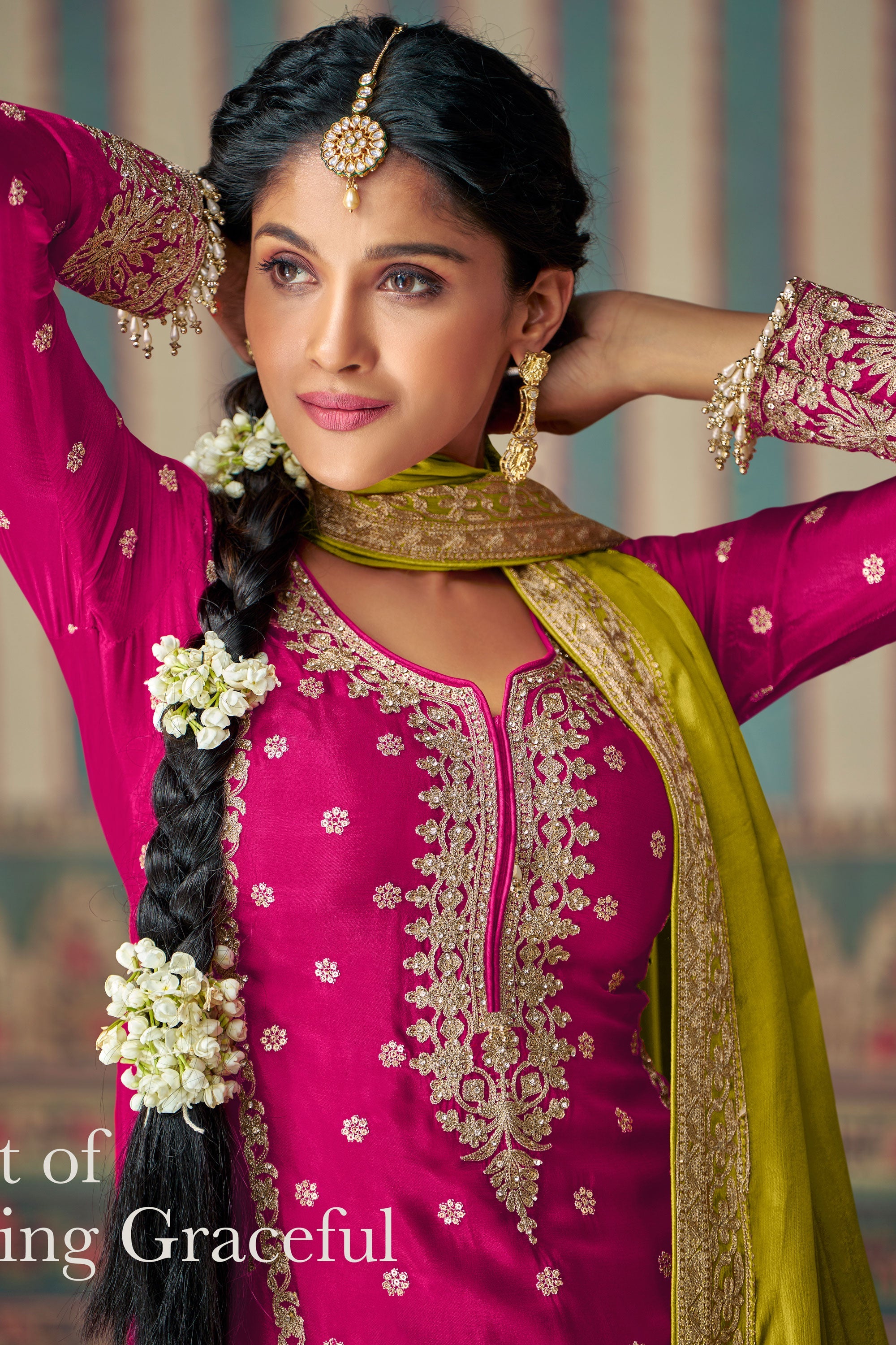 Sarara Rani Color Rani Color Chinon Silk Readymade Sharara Style Palazzo Salwar Suit ...