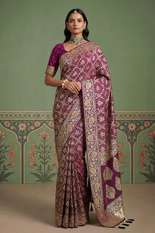 Wine Zari Weaving Work Art Silk Embellished Saree With Designer Blouse