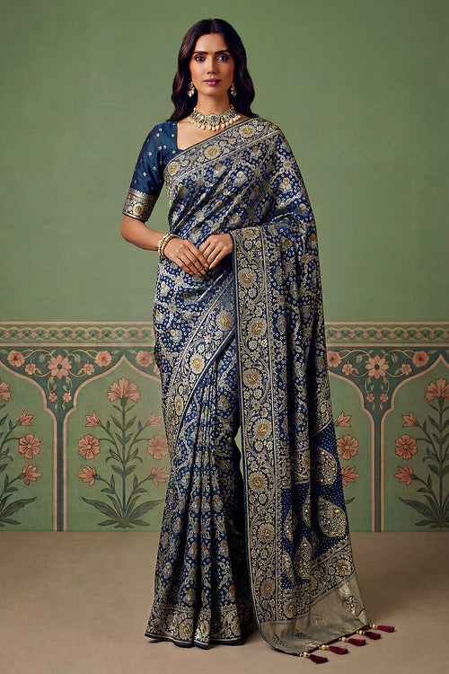 Ethnic Zari Weaving Work Art Silk Saree In Blue Color