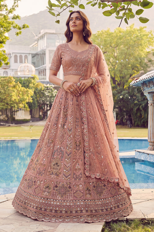 Designer Pink Embroidered Wedding Wear Lehenga Choli