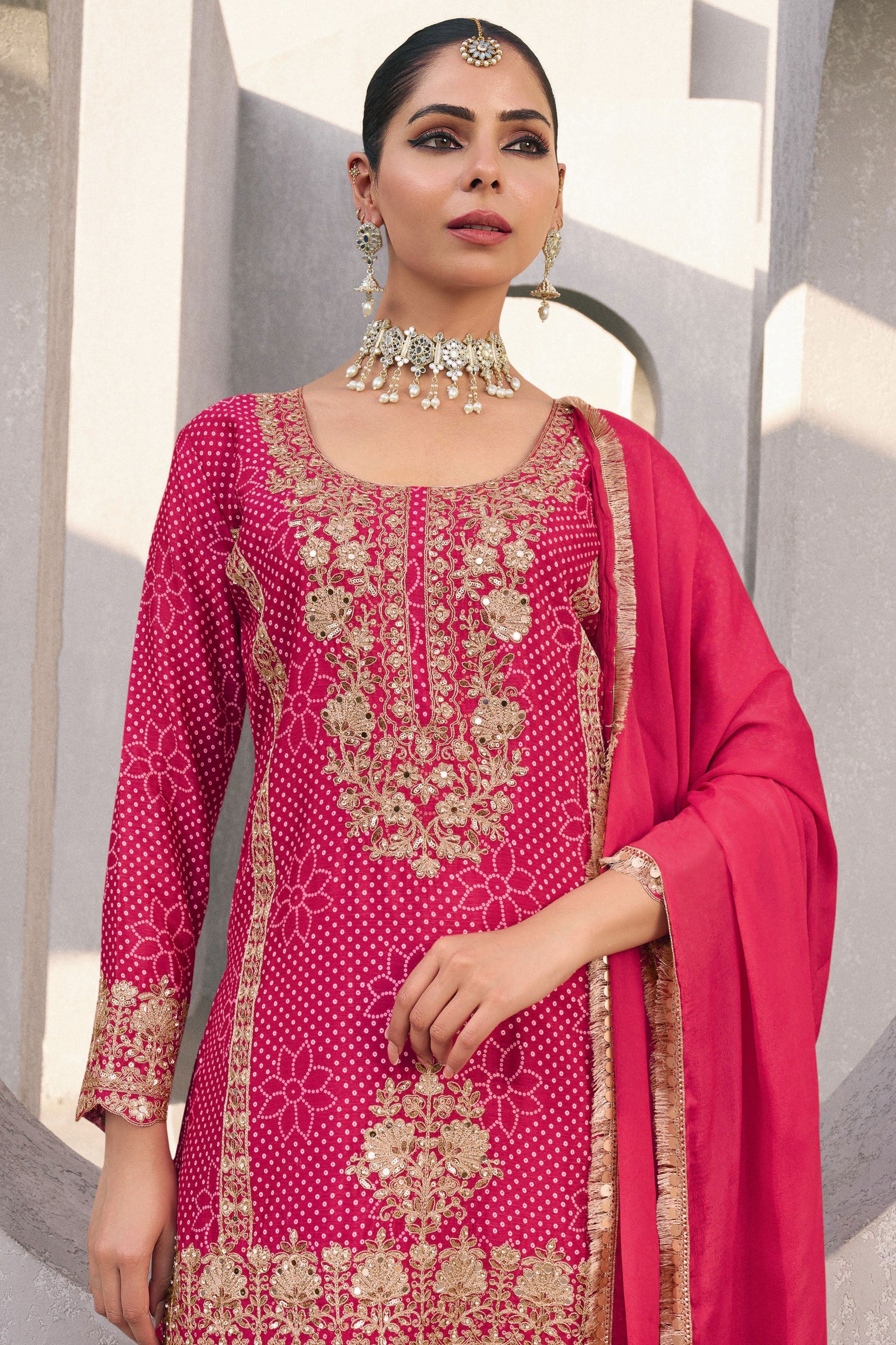 Pakistan Rani Attractive Rani Chinon Silk Embroidered Readymade Pakistani Style Suit ...
