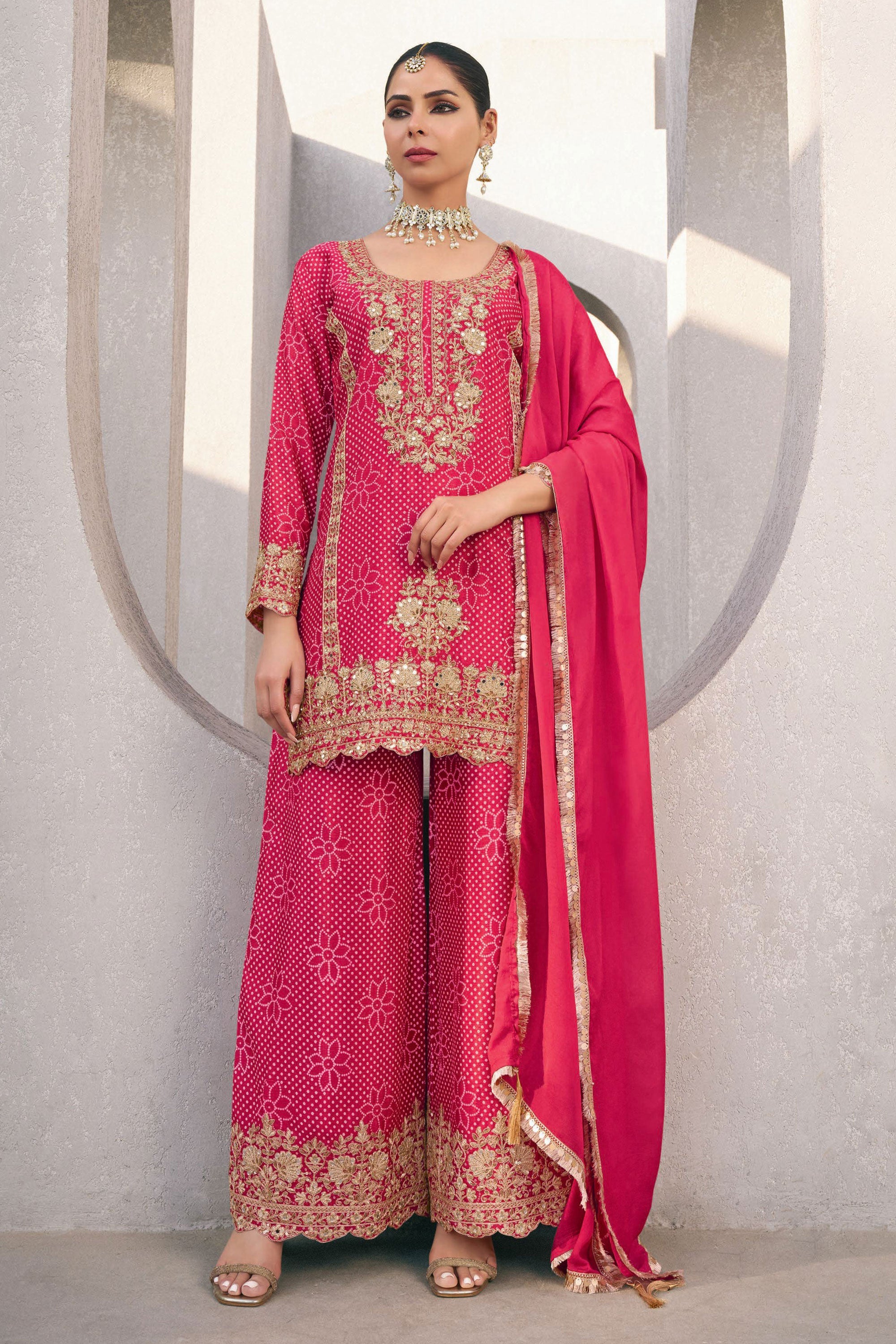 Pakistan Rani Attractive Rani Chinon Silk Embroidered Readymade Pakistani Style Suit
