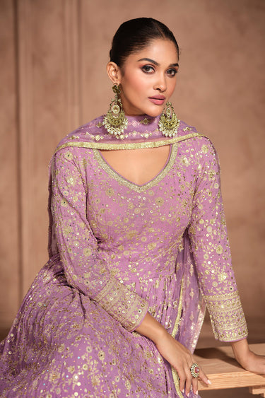 Designer Georgette Floor Touch Readymade Gown With Dupatta