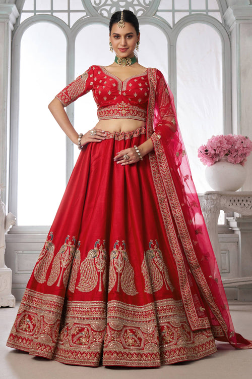 Designer Thread Embroidered Red Sangeet Function Lehenga Choli