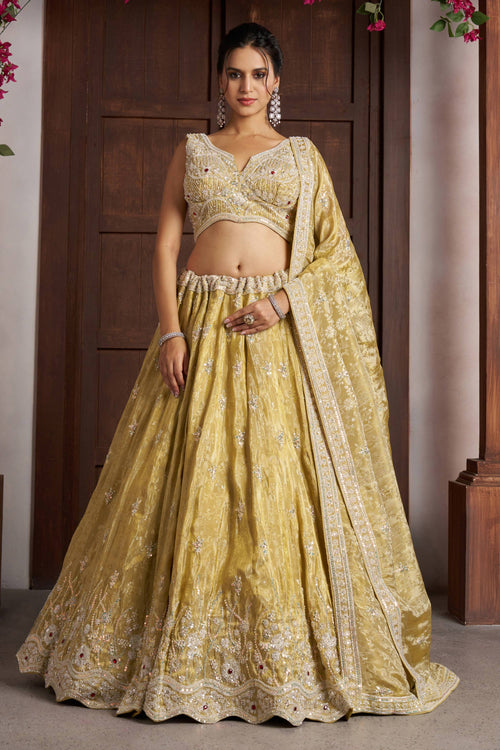 Premium Yellow Heavy Embroidery Sangeet Wear Lehenga Choli