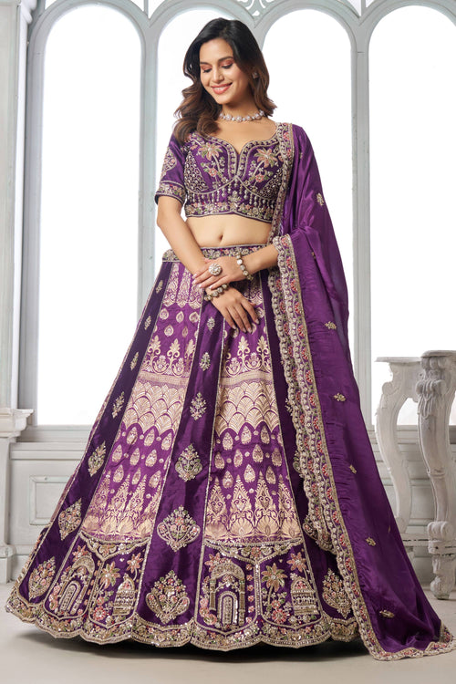 Premium Purple Heavy Embroidery Sangeet Wear Lehenga Choli