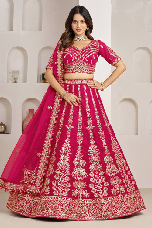 Fancy Rani Silk Embroidered Traditional Sangeet Function Lehenga Choli