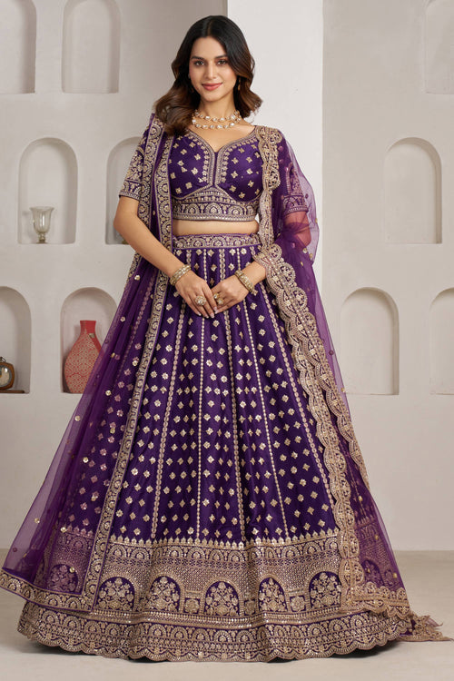 Heavy Sequins Embroidery Luxury Purple Sangeet Lehenga Choli
