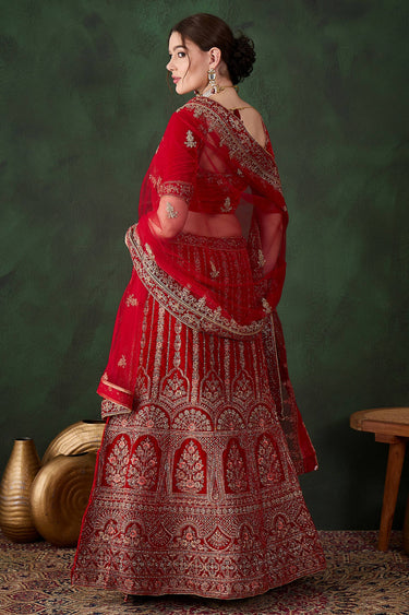 Regal Heritage Red Embroidered Velvet Wedding Lehenga Choli