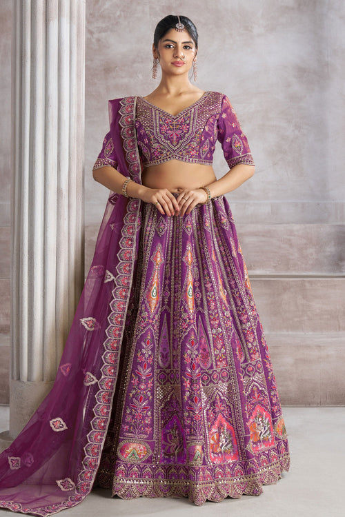 Purple Banarasi Silk Fabric Lehenga Choli