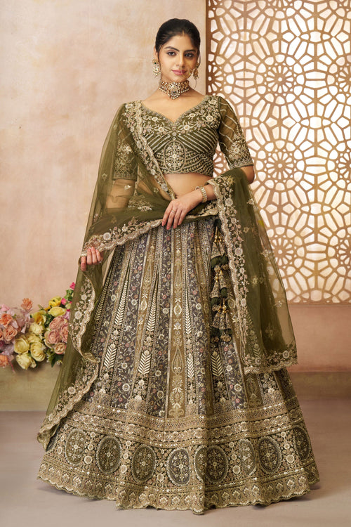 Net Fabric Green Designer 3 Piece Lehenga Choli