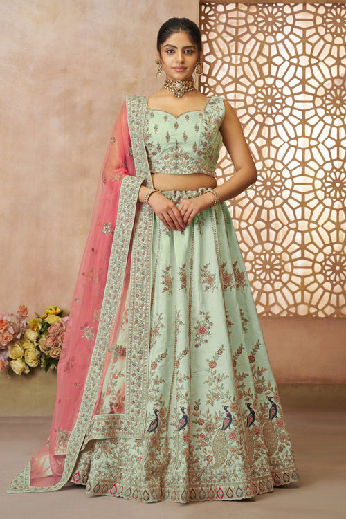 Light Cyan Silk Wedding Wear Lehenga Choli