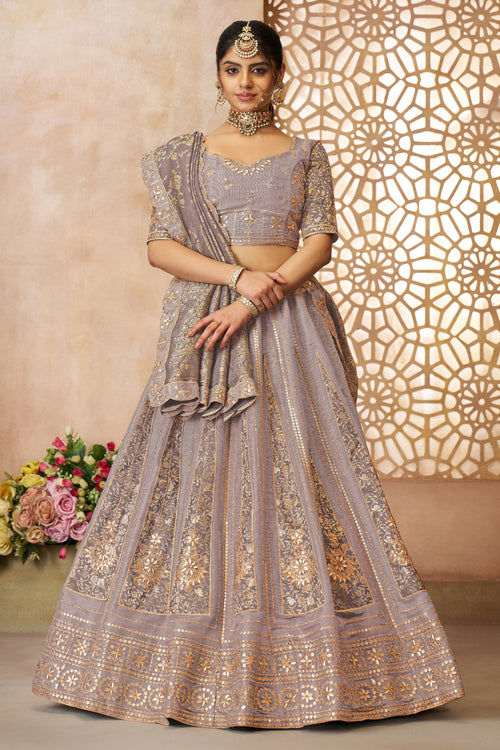 Sequins Work Lavender Tissue Fabric Wedding Wear Lehenga Choli
